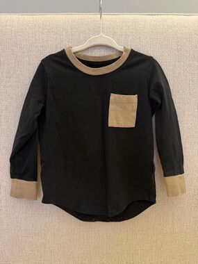 Little Bipsy Black Long-Sleeve Tee with Tan Contrast Trim